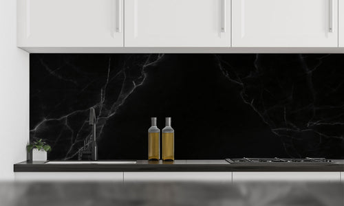 Kuhinjski paneli   Black Marble stone - Stekleni / PVC plošče / Pleksi steklo - s tiskom za kuhinjo, Stenske obloge PKU055 - Life-decor.si