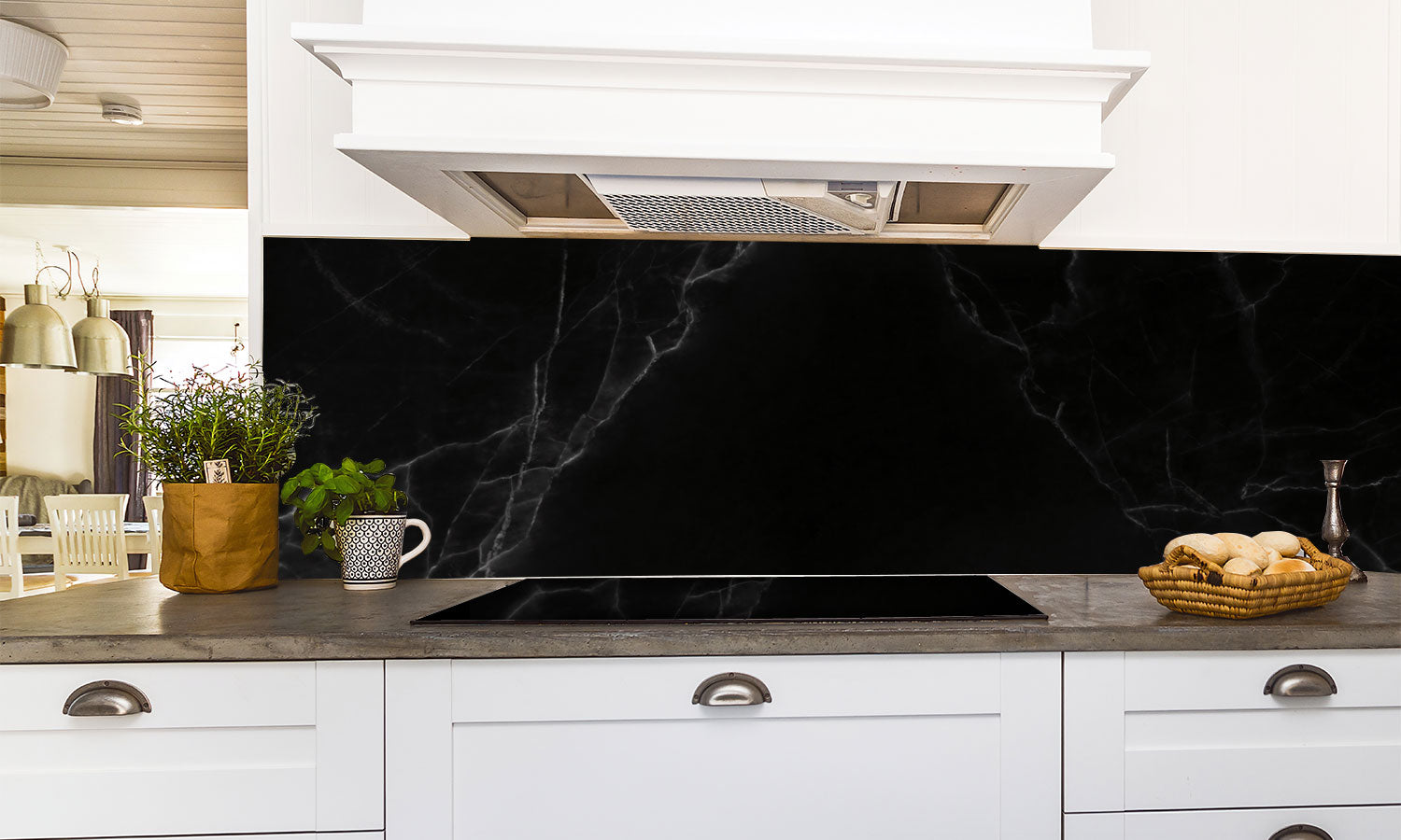 Kuhinjski paneli   Black Marble stone - Stekleni / PVC plošče / Pleksi steklo - s tiskom za kuhinjo, Stenske obloge PKU055 - Life-decor.si