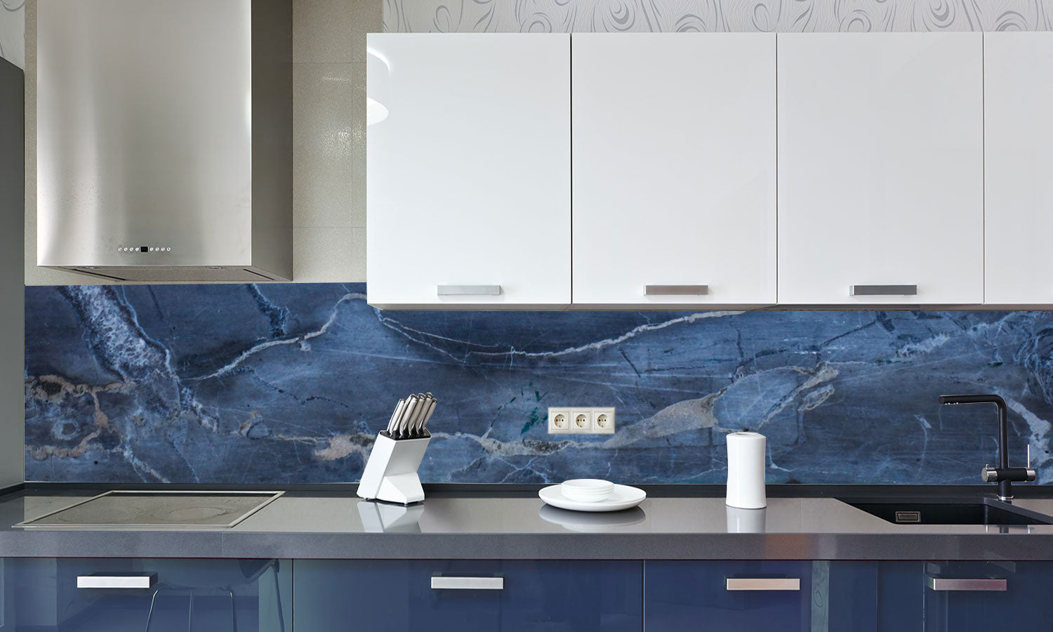 Kuhinjski paneli   Blue marble - Stekleni / PVC plošče / Pleksi steklo - s tiskom za kuhinjo, Stenske obloge PKU061 - Life-decor.si