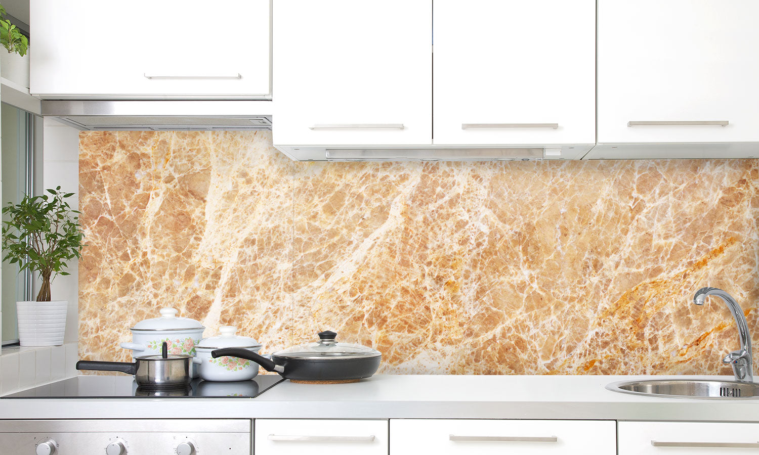 Kuhinjski paneli   Warm marble - Stekleni / PVC plošče / Pleksi steklo - s tiskom za kuhinjo, Stenske obloge PKU063 - Life-decor.si