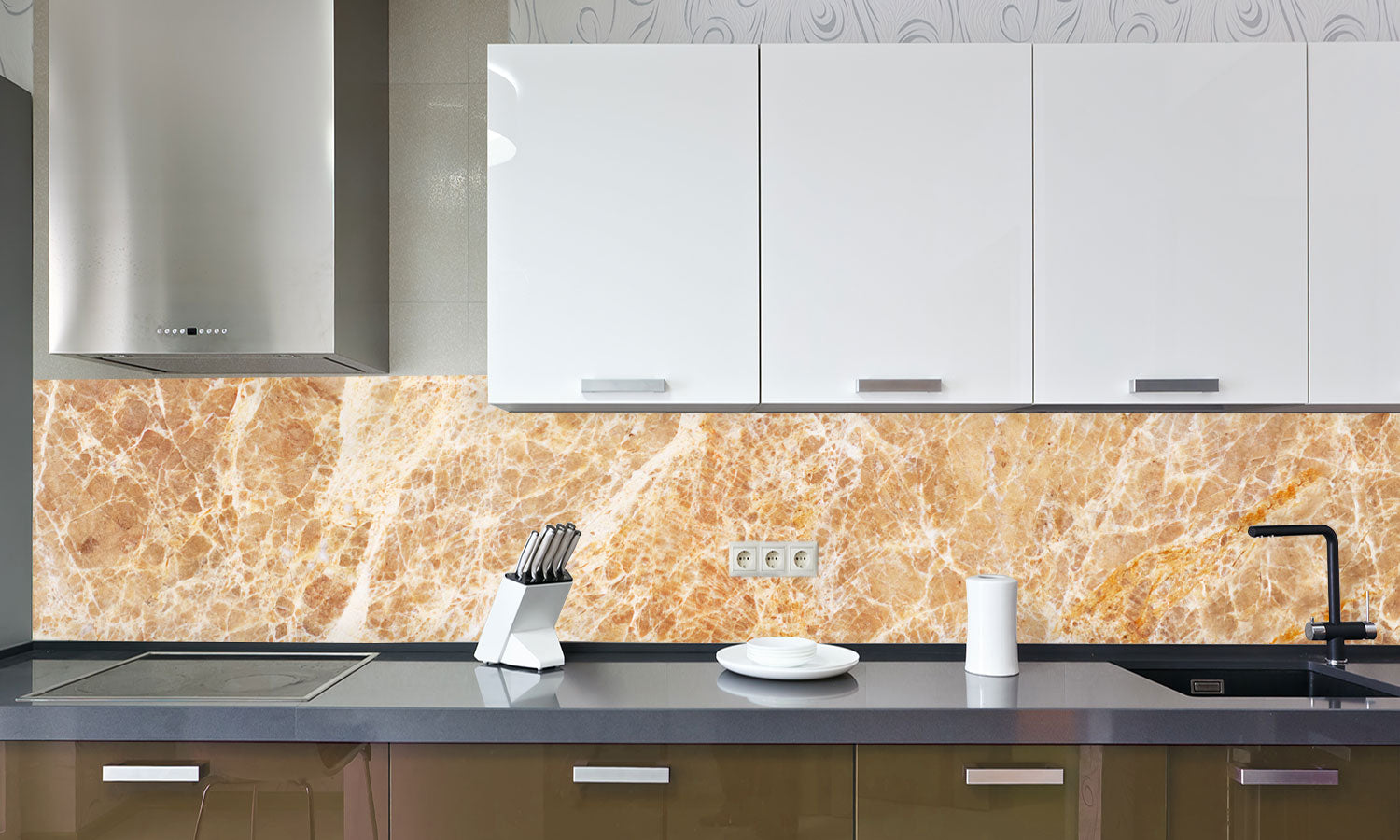 Kuhinjski paneli   Warm marble - Stekleni / PVC plošče / Pleksi steklo - s tiskom za kuhinjo, Stenske obloge PKU063 - Life-decor.si