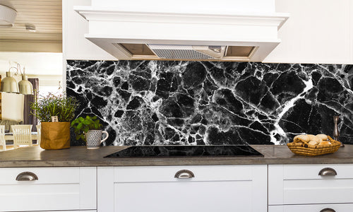 Kuhinjski paneli   Marble black  white tone - Stekleni / PVC plošče / Pleksi steklo - s tiskom za kuhinjo, Stenske obloge PKU064 - Life-decor.si