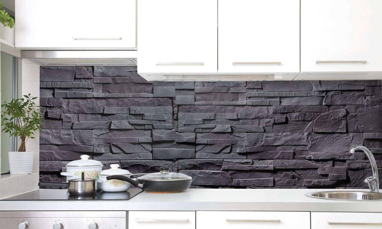 Kuhinjski paneli   Gray stone wall - Stekleni / PVC plošče / Pleksi steklo - s tiskom za kuhinjo, Stenske obloge PKU075 - Life-decor.si