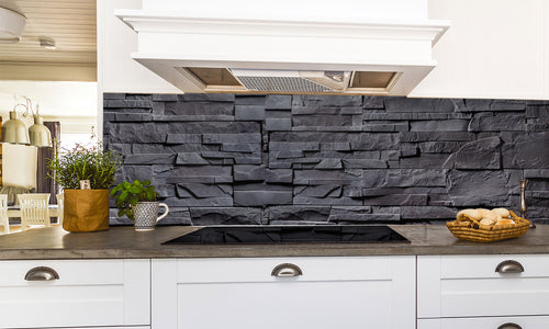 Kuhinjski paneli   Gray stone wall - Stekleni / PVC plošče / Pleksi steklo - s tiskom za kuhinjo, Stenske obloge PKU075 - Life-decor.si