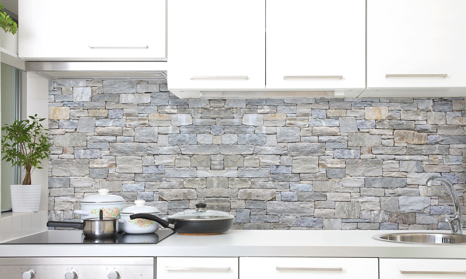 Kuhinjski paneli   Stone wall - Stekleni / PVC plošče / Pleksi steklo - s tiskom za kuhinjo, Stenske obloge PKU077 - Life-decor.si
