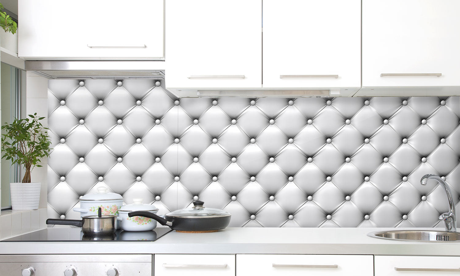 Kuhinjski paneli White leather - Pleksi steklo - s tiskom za kuhinjo, Stenske obloge PKU086