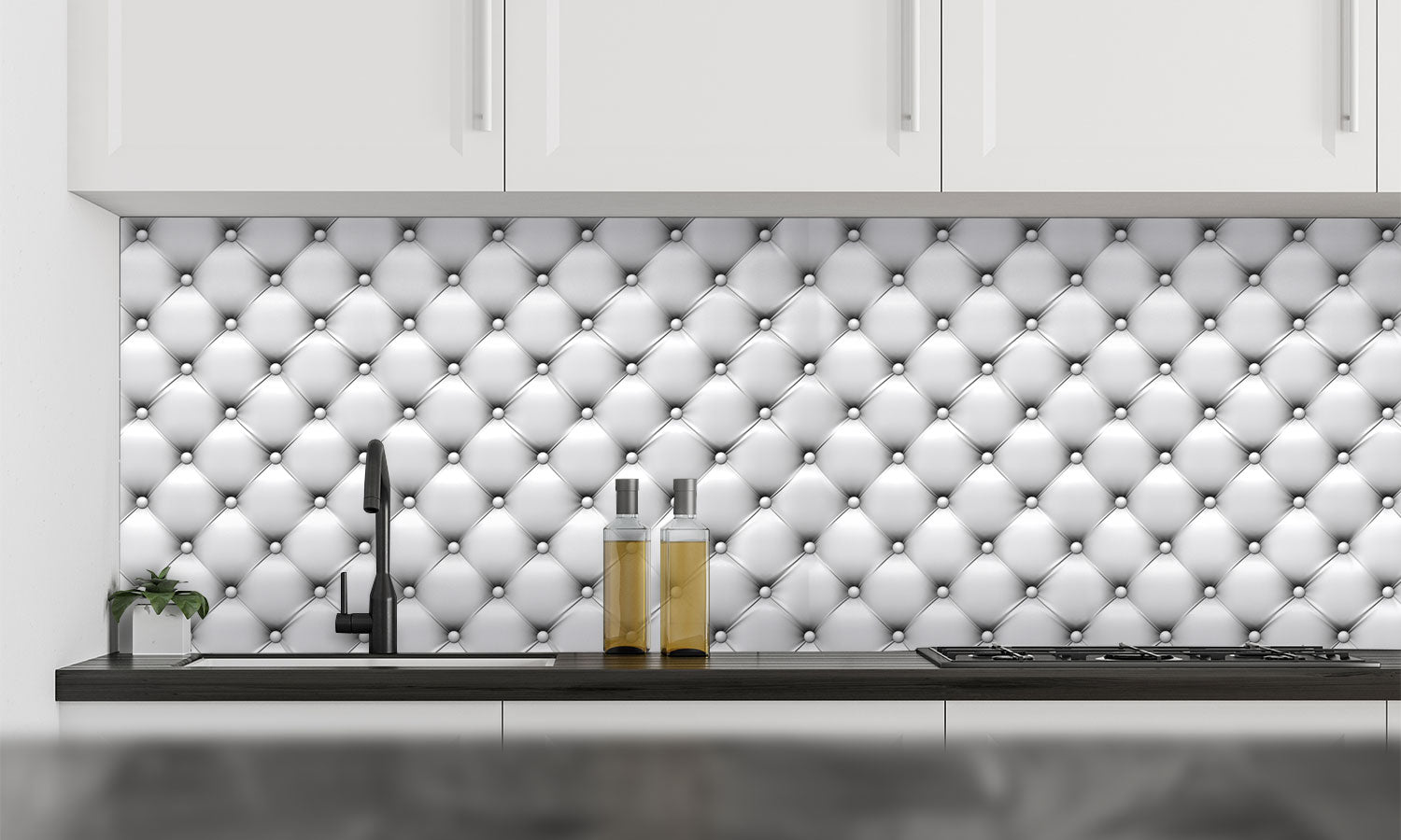 Kuhinjski paneli White leather - Pleksi steklo - s tiskom za kuhinjo, Stenske obloge PKU086