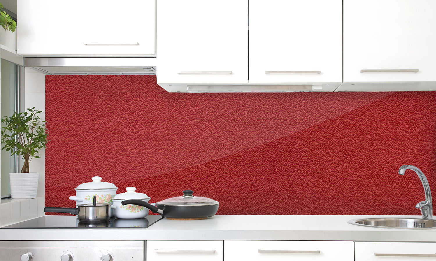 Kuhinjski paneli Red leather - Pleksi steklo - s tiskom za kuhinjo, Stenske obloge PKU088