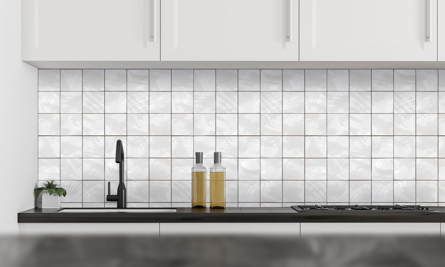 Kuhinjski paneli Shiny white tiles - Pleksi steklo - s tiskom za kuhinjo, Stenske obloge PKU092