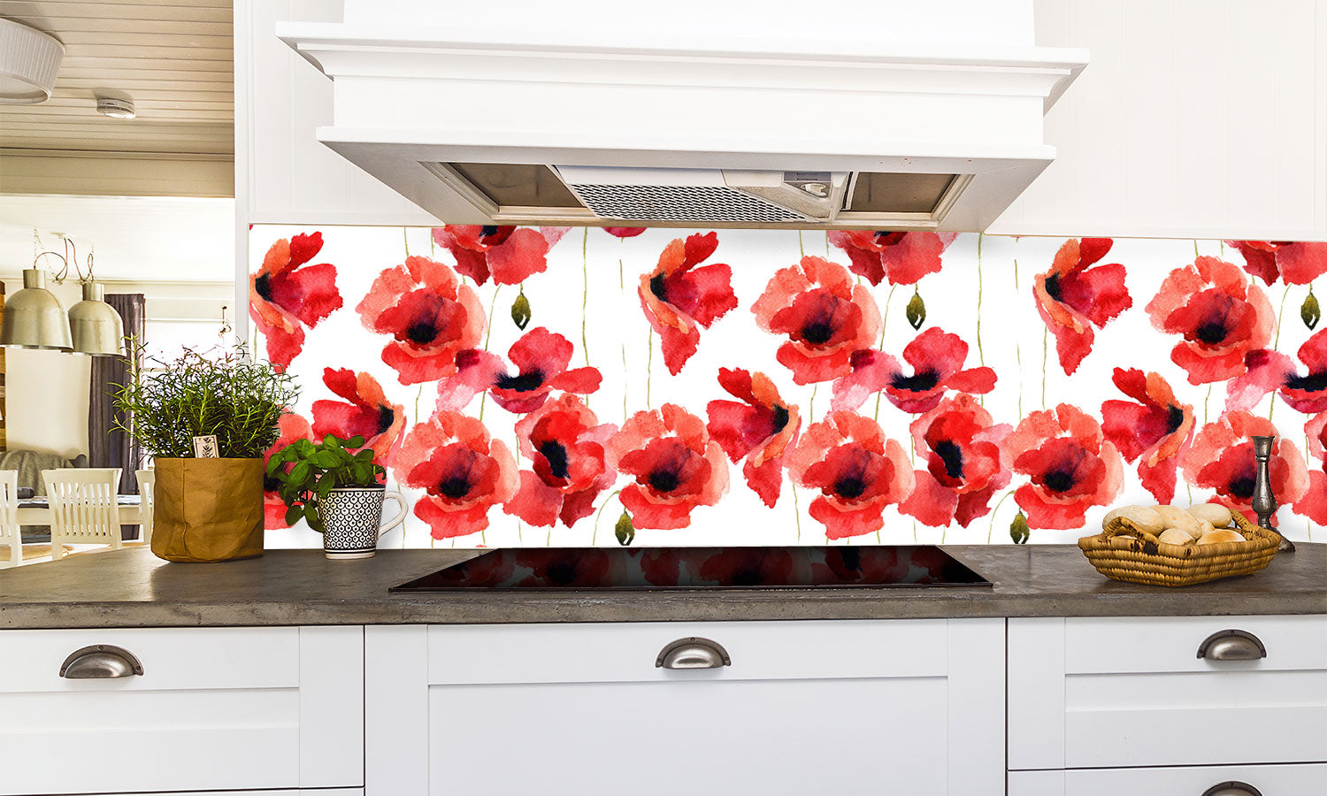 Kuhinjski paneli Stylized Poppy flowers - Pleksi steklo - s tiskom za kuhinjo, Stenske obloge PKU0119