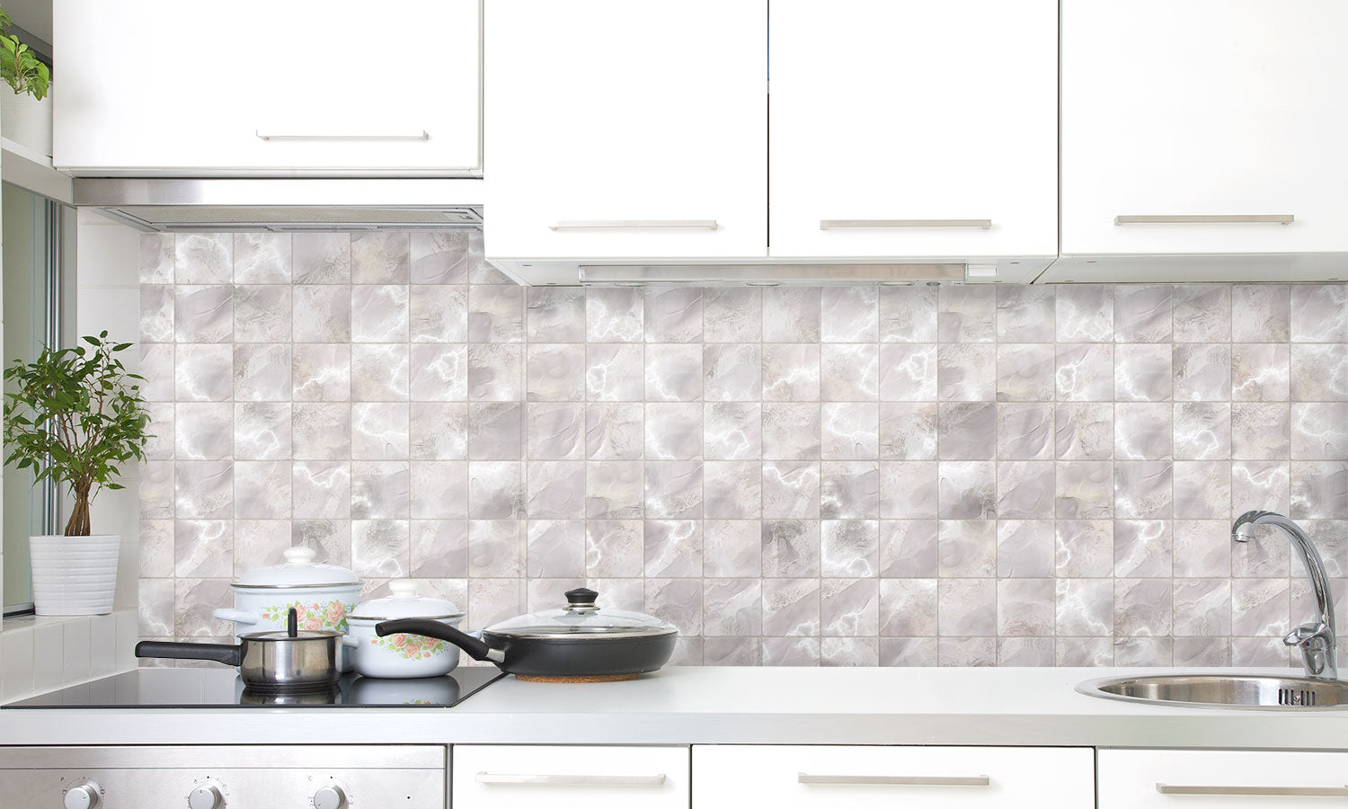 Kuhinjski paneli  Marble tiles - Stekleni / PVC plošče / Pleksi steklo - s tiskom za kuhinjo, Stenske obloge PKU098 - Life-decor.si