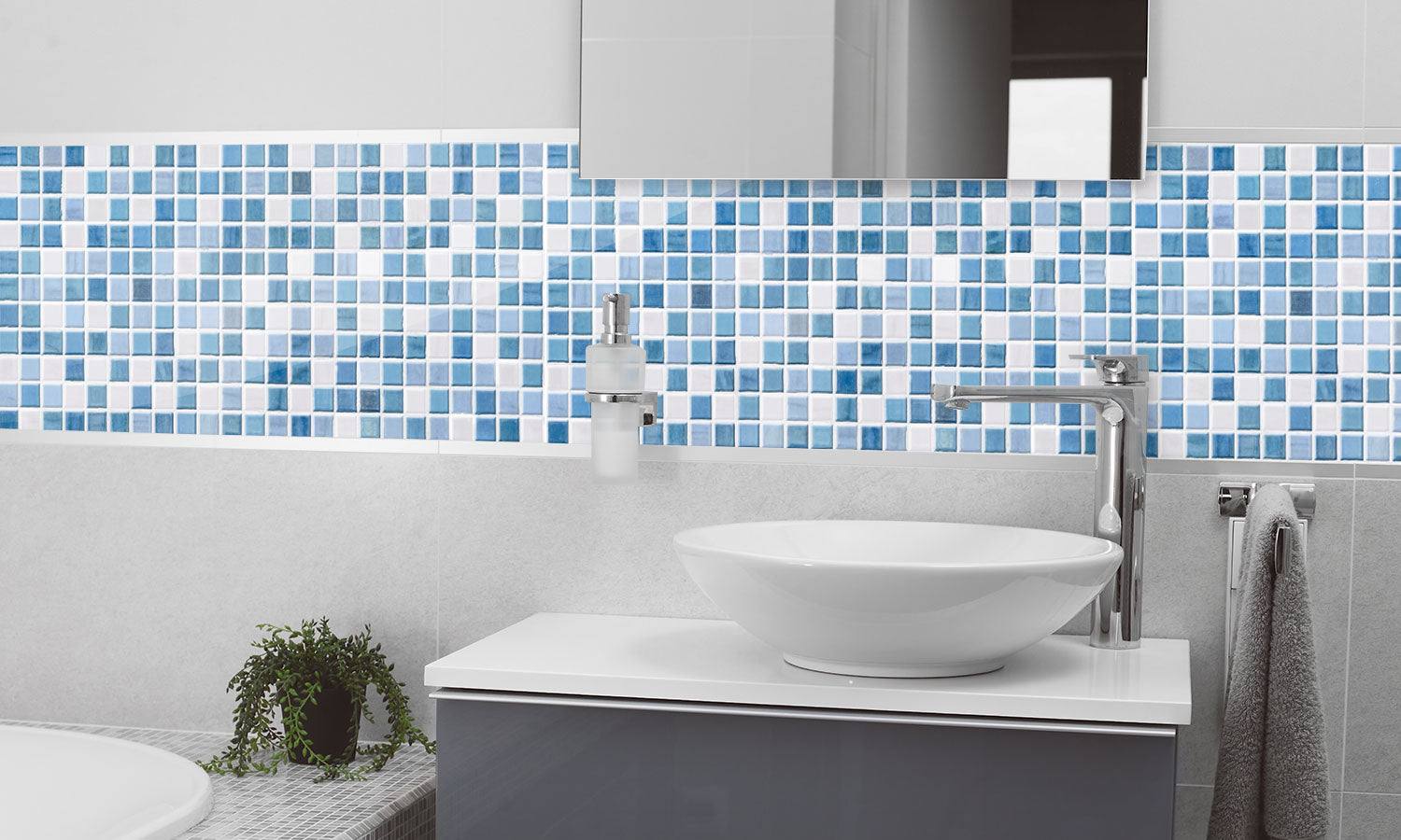 Kuhinjski paneli  Blue tile - Stekleni / PVC plošče / Pleksi steklo - s tiskom za kuhinjo, Stenske obloge PKU099 - Life-decor.si