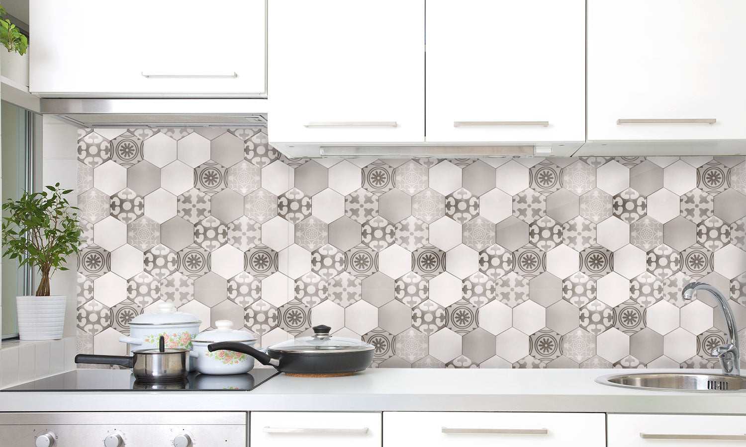 Kuhinjski paneli  Hexagon design - Stekleni / PVC plošče / Pleksi steklo - s tiskom za kuhinjo, Stenske obloge PKU0100 - Life-decor.si