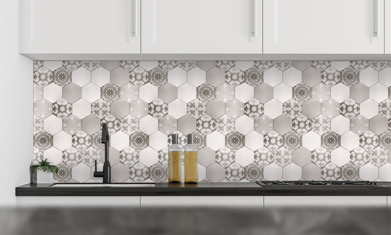 Kuhinjski paneli  Hexagon design - Stekleni / PVC plošče / Pleksi steklo - s tiskom za kuhinjo, Stenske obloge PKU0100 - Life-decor.si