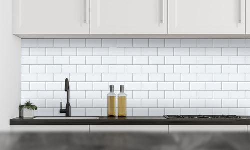 Kuhinjski paneli  White tiles - Stekleni / PVC plošče / Pleksi steklo - s tiskom za kuhinjo, Stenske obloge PKU0107 - Life-decor.si