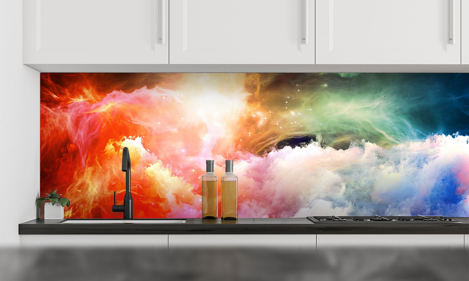 Kuhinjski paneli Virtual Nebula - Pleksi steklo - s tiskom za kuhinjo, Stenske obloge PKU0132
