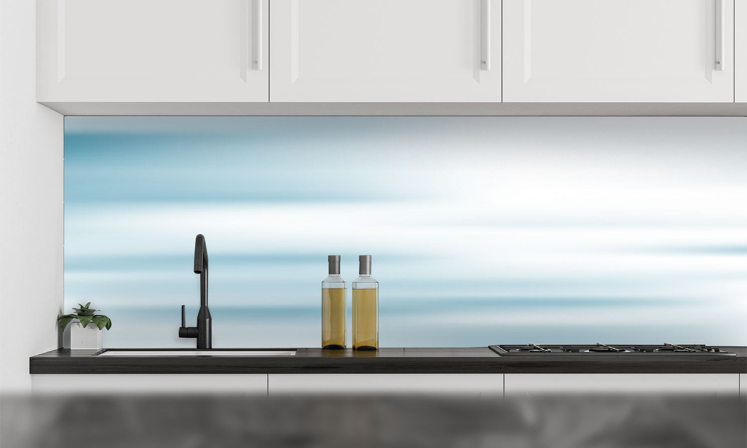 Kuhinjski paneli  Flows blue soft  - Stekleni / PVC plošče / Pleksi steklo - s tiskom za kuhinjo, Stenske obloge PKU0139 - Life-decor.si