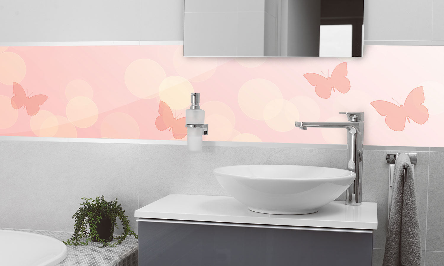 Kuhinjski paneli Pink butterflies - Pleksi steklo - s tiskom za kuhinjo, Stenske obloge PKU0153