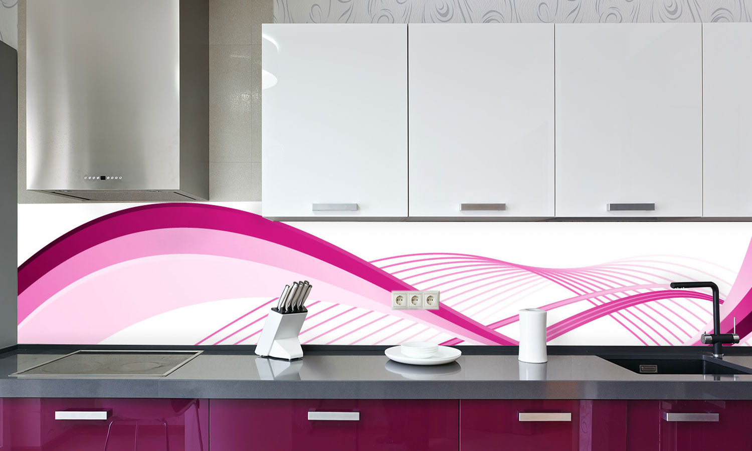Kuhinjski paneli Purple pink wavy - Pleksi steklo - s tiskom za kuhinjo, Stenske obloge PKU0156