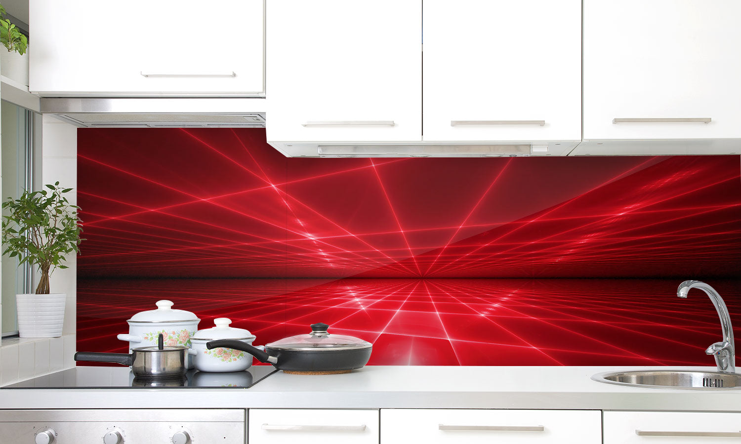 Kuhinjski paneli 3D Red lines - Stekleni / PVC plošče / Pleksi steklo - s tiskom za kuhinjo, Stenske obloge PKU0157 - Life-decor.si
