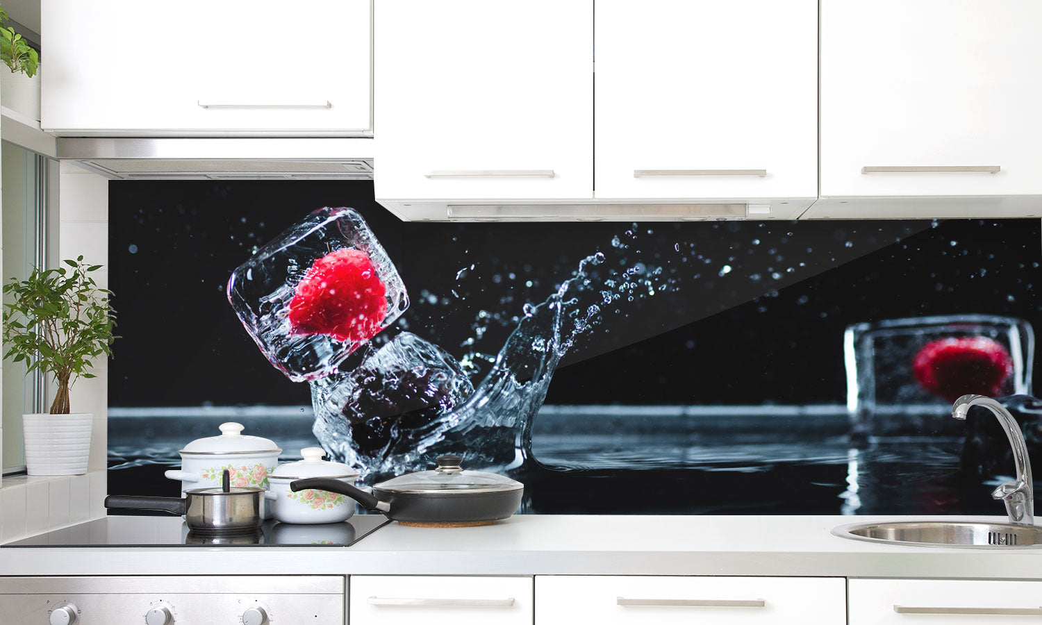 Kuhinjski paneli Frozen fruits in ice cubes - Pleksi steklo - s tiskom za kuhinjo, Stenske obloge PKU0163