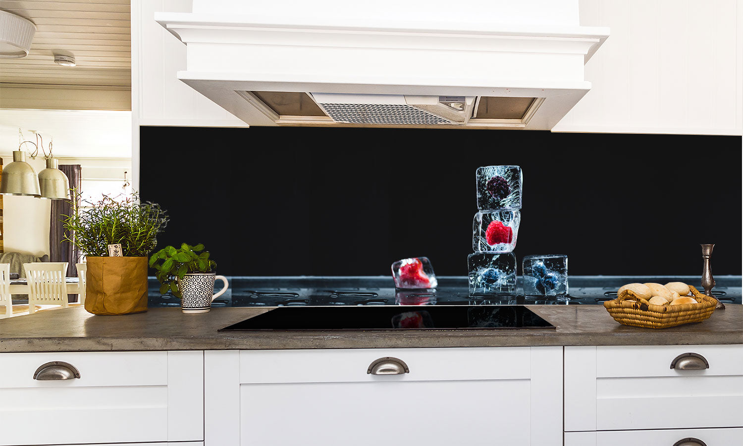 Kuhinjski paneli Frozen fruits in ice cubes - Pleksi steklo - s tiskom za kuhinjo, Stenske obloge PKU0164