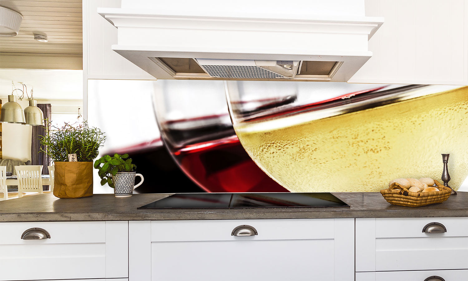 Kuhinjski paneli Wine Glasses over White - Pleksi steklo - s tiskom za kuhinjo, Stenske obloge PKU0193