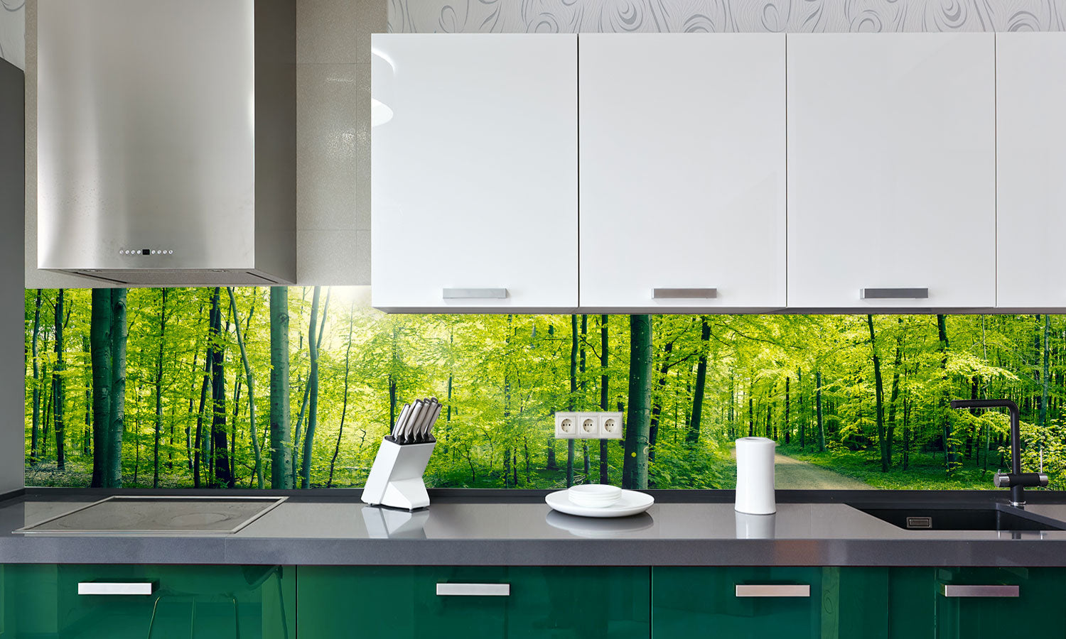 Kuhinjski paneli Green forest - Pleksi steklo - s tiskom za kuhinjo, Stenske obloge PKU0205