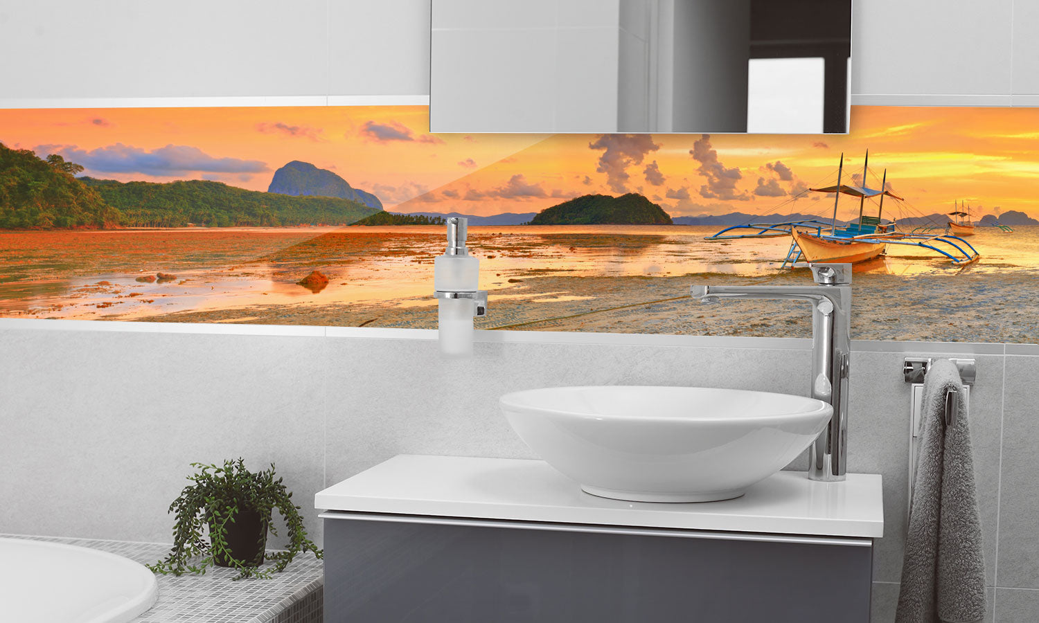 Kuhinjski paneli Sunset Ship - Pleksi steklo - s tiskom za kuhinjo, Stenske obloge PKU0208