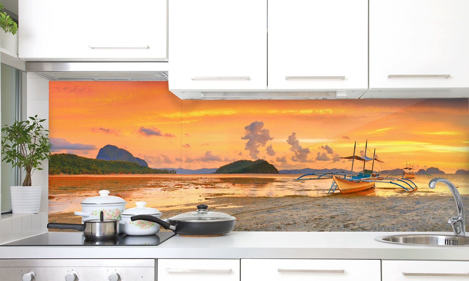 Kuhinjski paneli Sunset Ship - Pleksi steklo - s tiskom za kuhinjo, Stenske obloge PKU0208