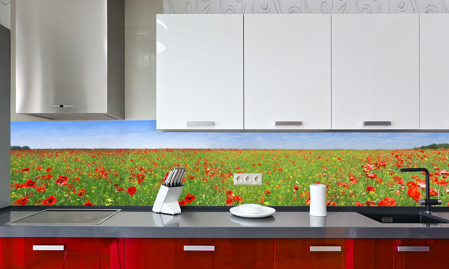 Kuhinjski paneli Polje maka - Pleksi steklo - s tiskom za kuhinjo, Stenske obloge PKU0209