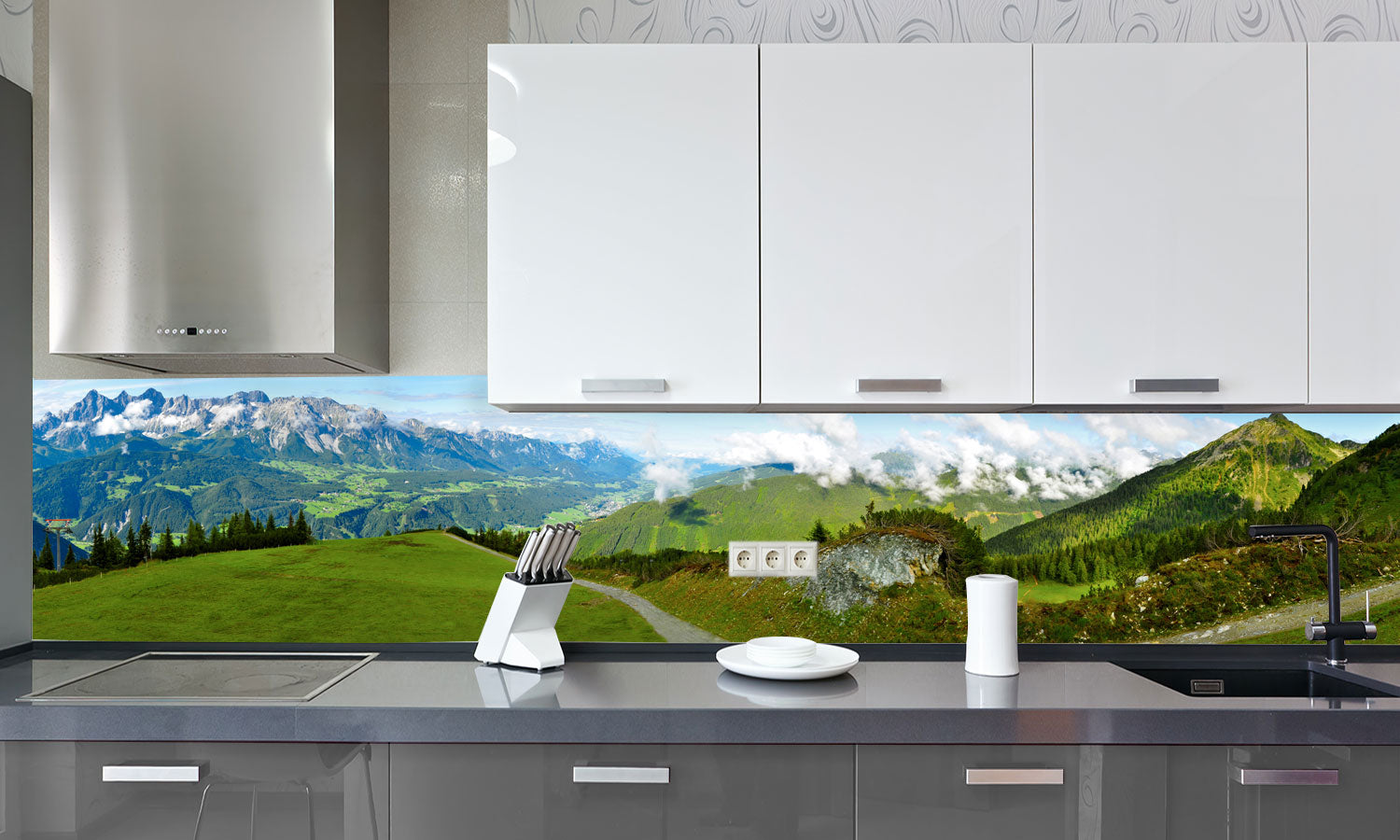 Kuhinjski paneli Alps panorama - Stekleni / PVC plošče / Pleksi steklo - s tiskom za kuhinjo, Stenske obloge PKU0218 - Life-decor.si