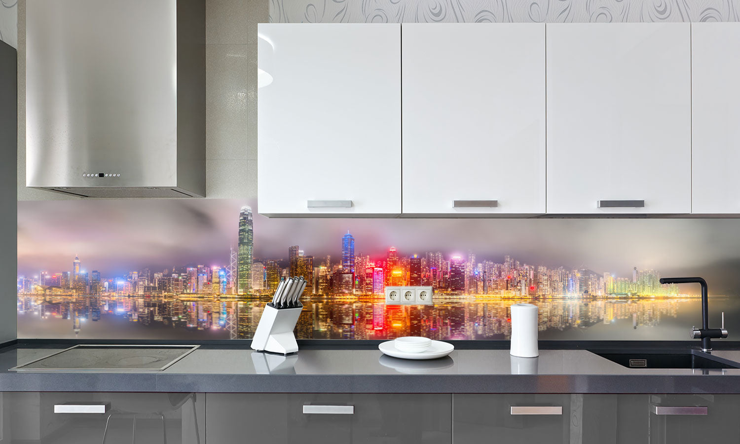 Kuhinjski paneli Hong Kong - Pleksi steklo - s tiskom za kuhinjo, Stenske obloge PKU0219