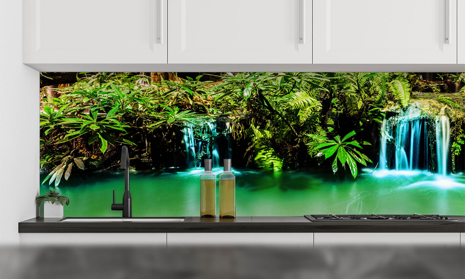 Kuhinjski paneli Waterfall in garden design - Pleksi steklo - s tiskom za kuhinjo, Stenske obloge PKU0234