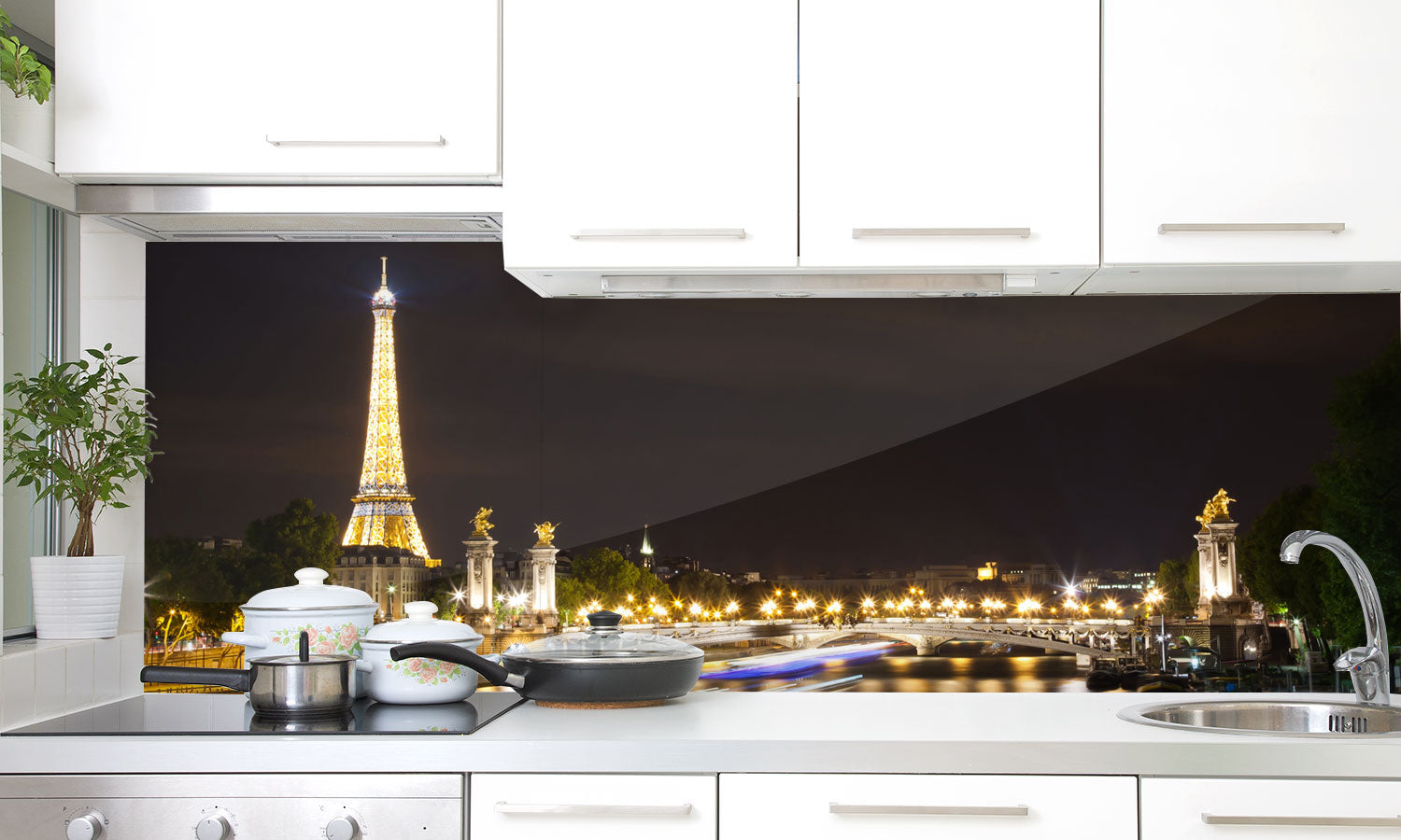 Kuhinjski paneli The magic of Paris at night - Pleksi steklo - s tiskom za kuhinjo, Stenske obloge PKU0246