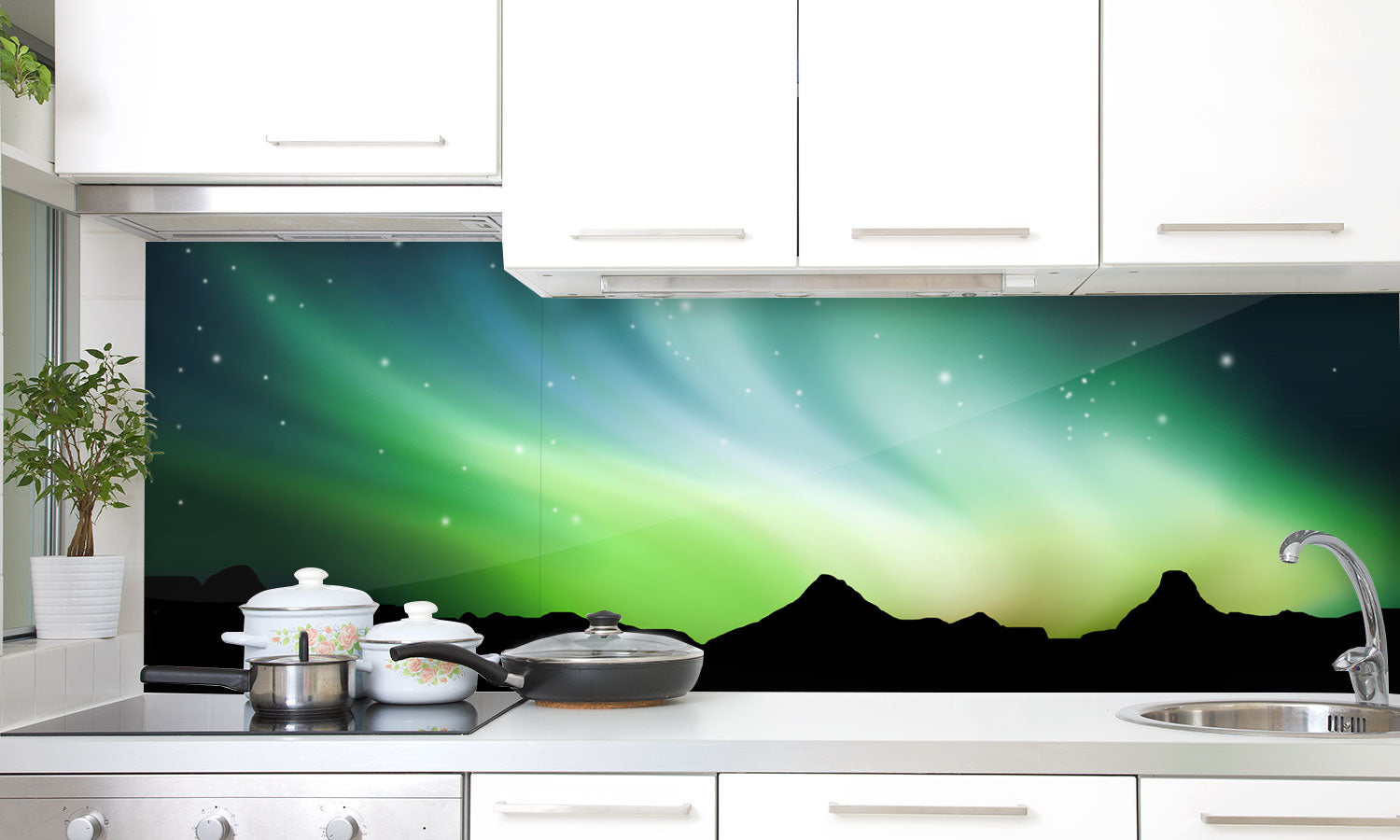 Kuhinjski paneli Northern lights - Pleksi steklo - s tiskom za kuhinjo, Stenske obloge PKU0257