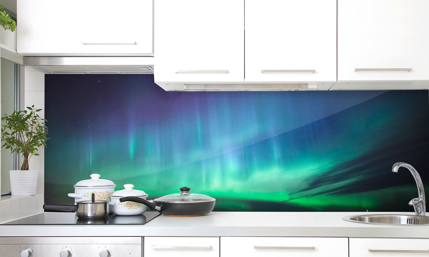 Kuhinjski paneli Northern lights - Pleksi steklo - s tiskom za kuhinjo, Stenske obloge PKU0265