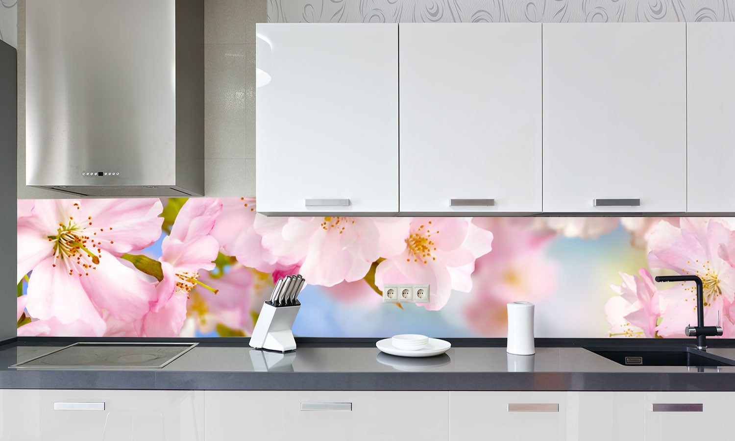 Kuhinjski paneli Cherry blossoms - Stekleni / PVC plošče / Pleksi steklo - s tiskom za kuhinjo, Stenske obloge PKU0294 - Life-decor.si