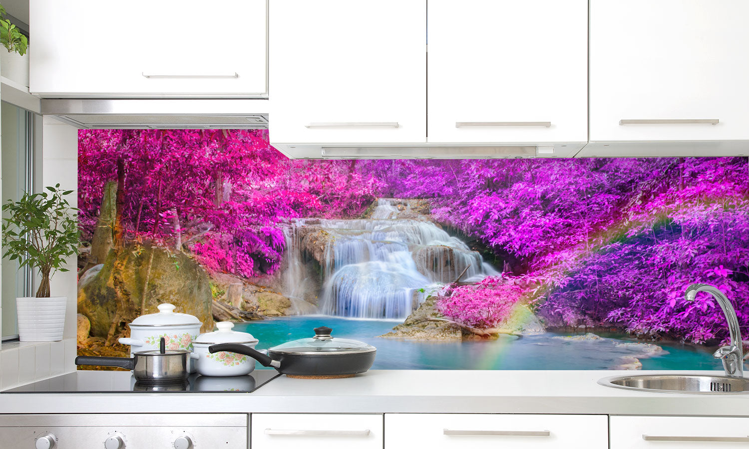 Kuhinjski paneli Waterfall in Deep forest - Pleksi steklo - s tiskom za kuhinjo, Stenske obloge PKU0308