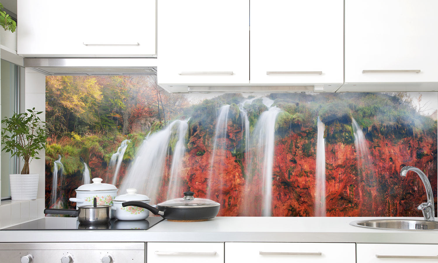 Kuhinjski paneli Plitvice Waterfalls - Pleksi steklo - s tiskom za kuhinjo, Stenske obloge PKU0309