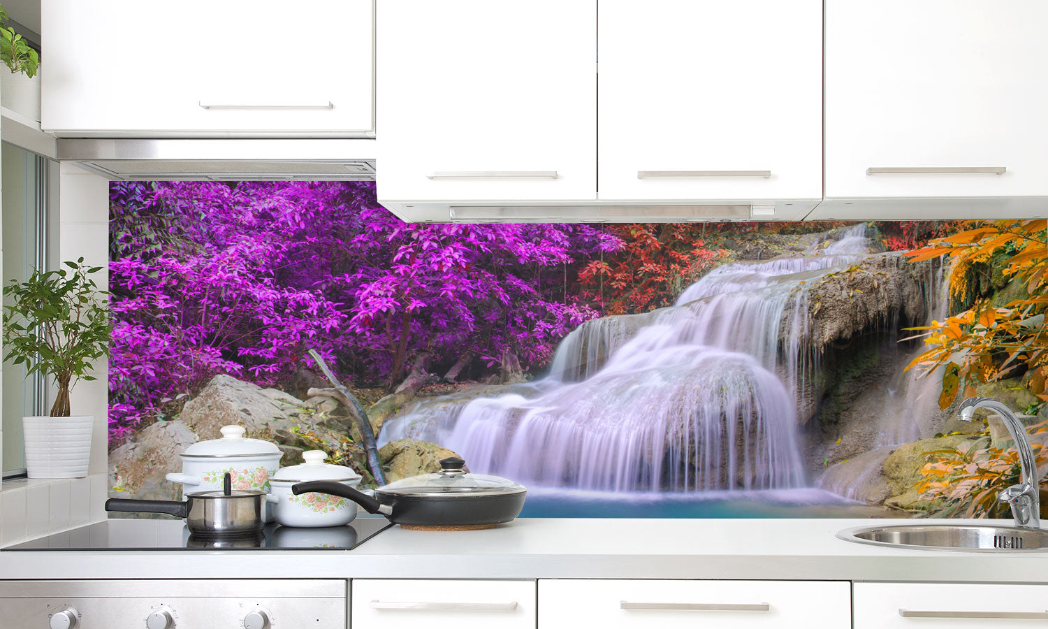 Kuhinjski paneli Erawan waterfall National Park - Pleksi steklo - s tiskom za kuhinjo, Stenske obloge PKU0313