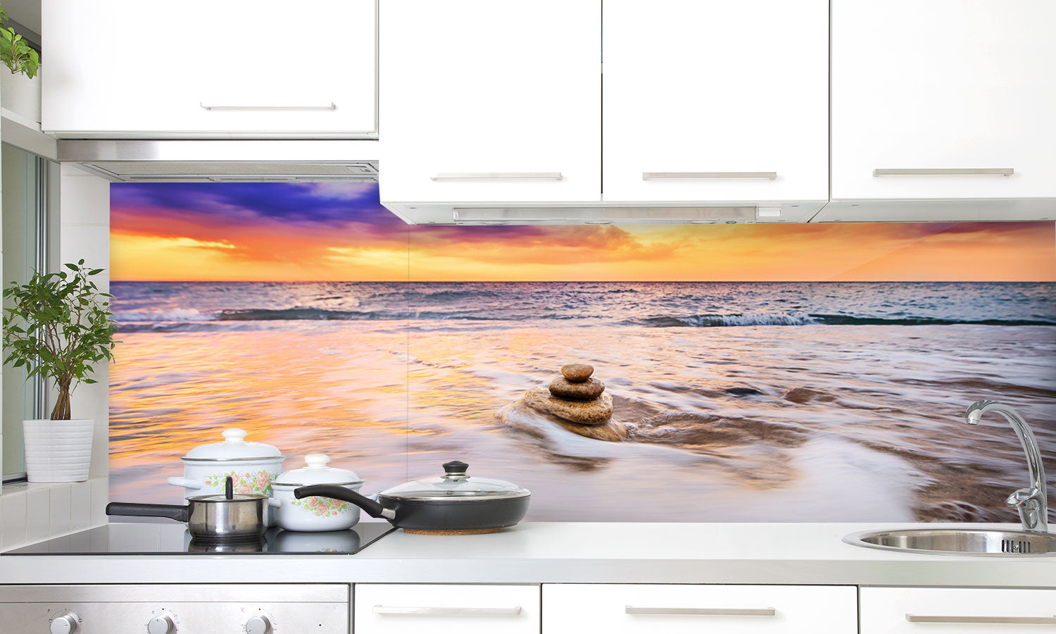 Kuhinjski paneli Stones balance on beach - Pleksi steklo - s tiskom za kuhinjo, Stenske obloge PKU0326