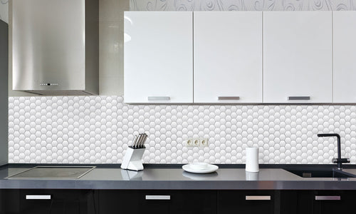 Kuhinjski paneli  White shiny hexagon - Stekleni / PVC plošče / Pleksi steklo - s tiskom za kuhinjo, Stenske obloge PKU0105 - Life-decor.si