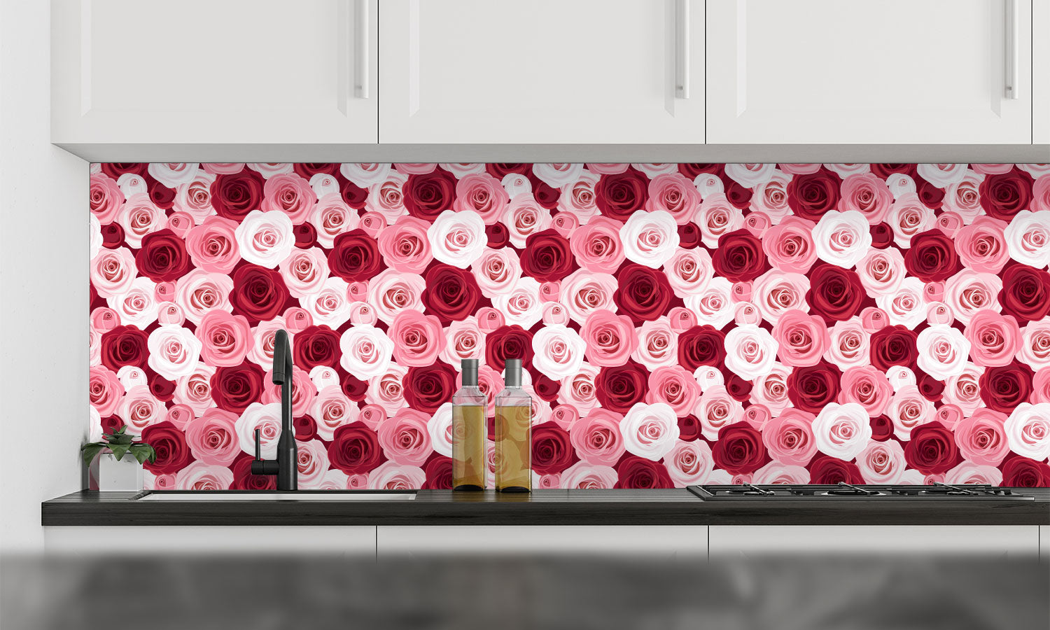 Kuhinjski paneli Seamless pattern with red and pink - Pleksi steklo - s tiskom za kuhinjo, Stenske obloge PKU0350