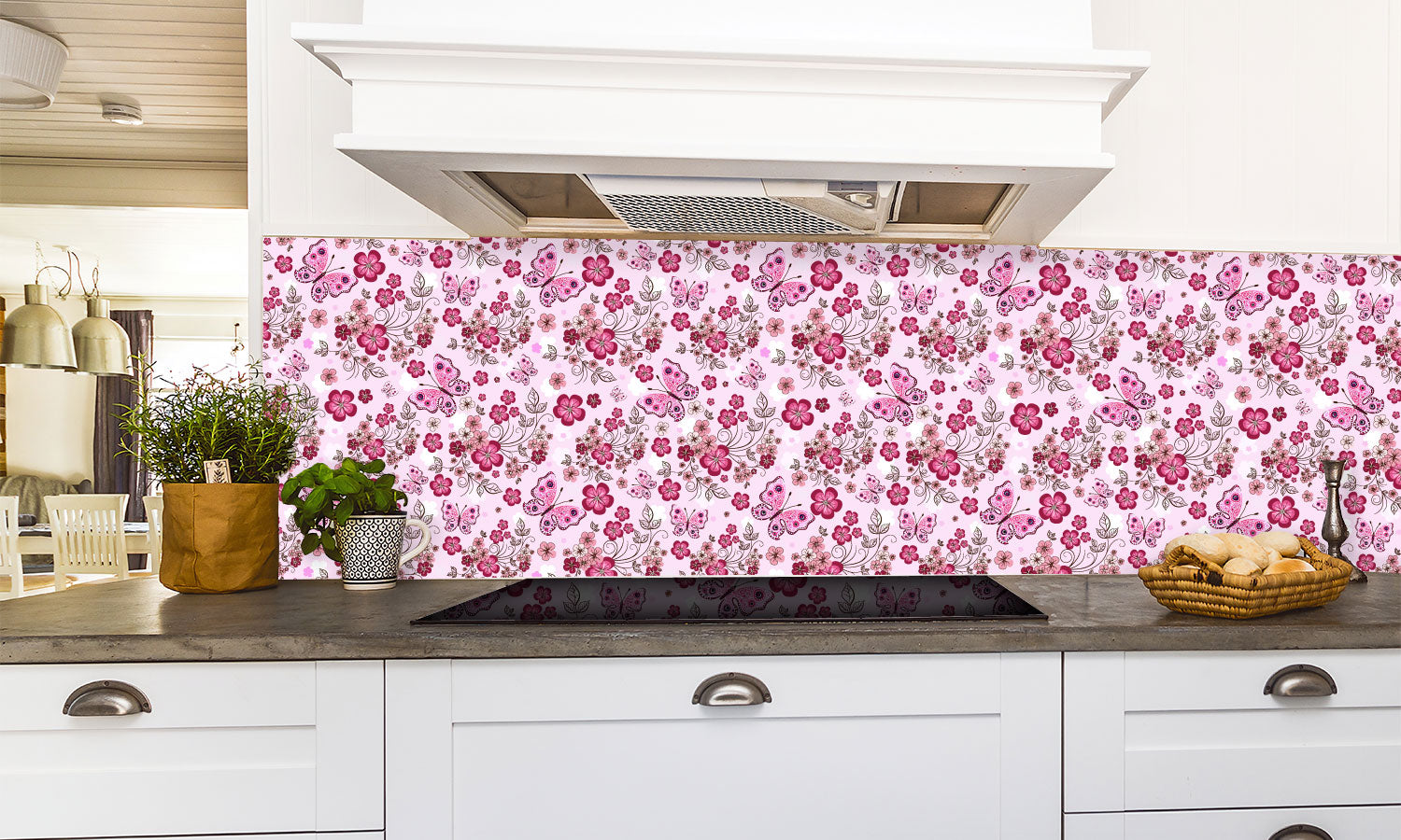 Kuhinjski paneli Pink seamless floral pattern - Pleksi steklo - s tiskom za kuhinjo, Stenske obloge PKU0353
