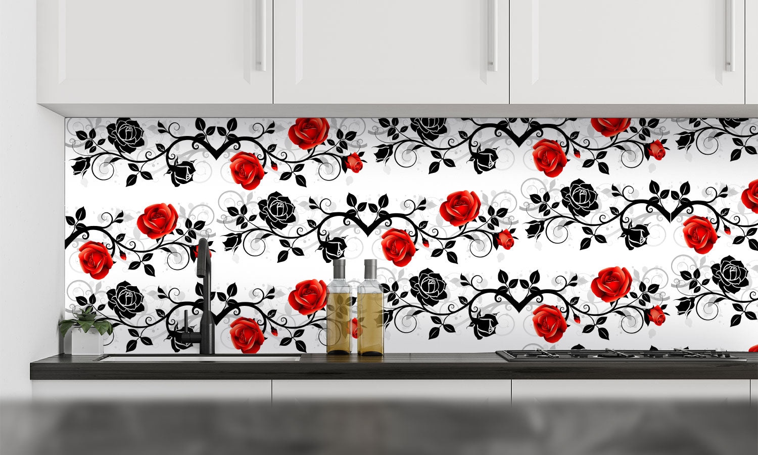 Kuhinjski paneli Ornament with roses - Pleksi steklo - s tiskom za kuhinjo, Stenske obloge PKU0362