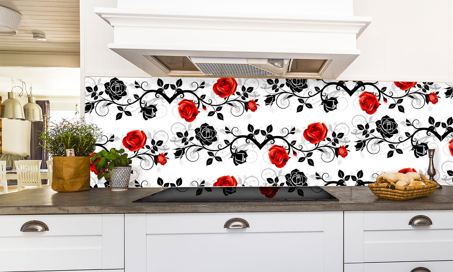 Kuhinjski paneli Ornament with roses - Pleksi steklo - s tiskom za kuhinjo, Stenske obloge PKU0362