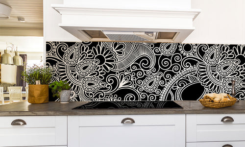 Kuhinjski paneli  Seamless flower paisley - Stekleni / PVC plošče / Pleksi steklo - s tiskom za kuhinjo, Stenske obloge PKU0365 - Life-decor.si