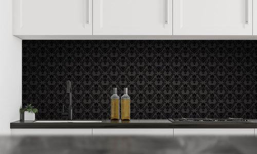 Kuhinjski paneli  Black Seamless floral Pattern - Stekleni / PVC plošče / Pleksi steklo - s tiskom za kuhinjo, Stenske obloge PKU0367 - Life-decor.si