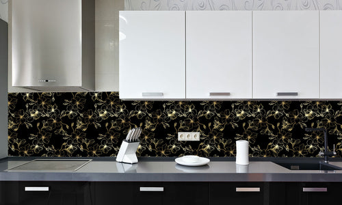 Kuhinjski paneli  Black flower - Stekleni / PVC plošče / Pleksi steklo - s tiskom za kuhinjo, Stenske obloge PKU0368 - Life-decor.si